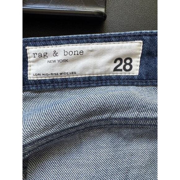 Rag And Bone Lori Mid Rise Wide Leg Jeans Dark Wash Blue Size 28 - Picture 12 of 14